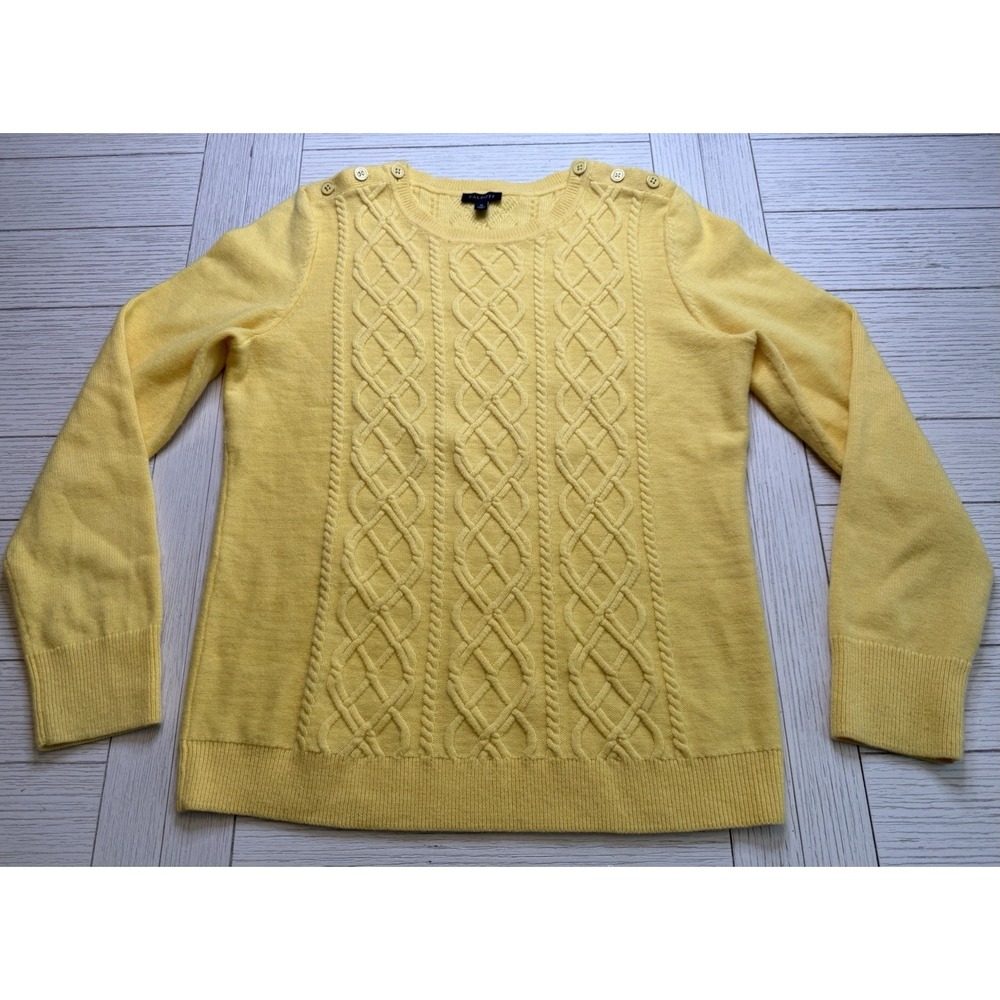 Talbots Yellow Cableknit Lambswool Blend Women's Crewneck Sweater Sz M Preppy